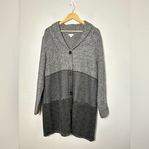 J Jill Tunic Cardigan Button Front Sz Large Gray Pockets Wool‎ Blend Classic